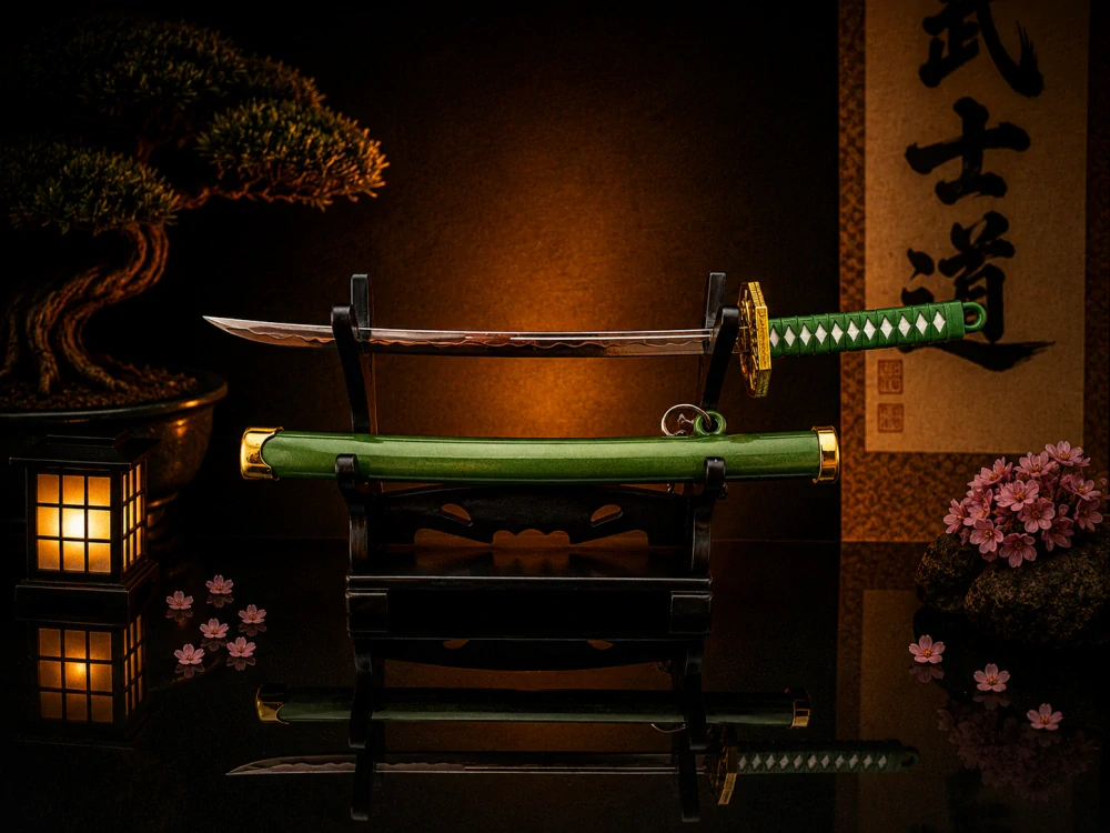 Mini Katana – Zelená se zlatými detaily