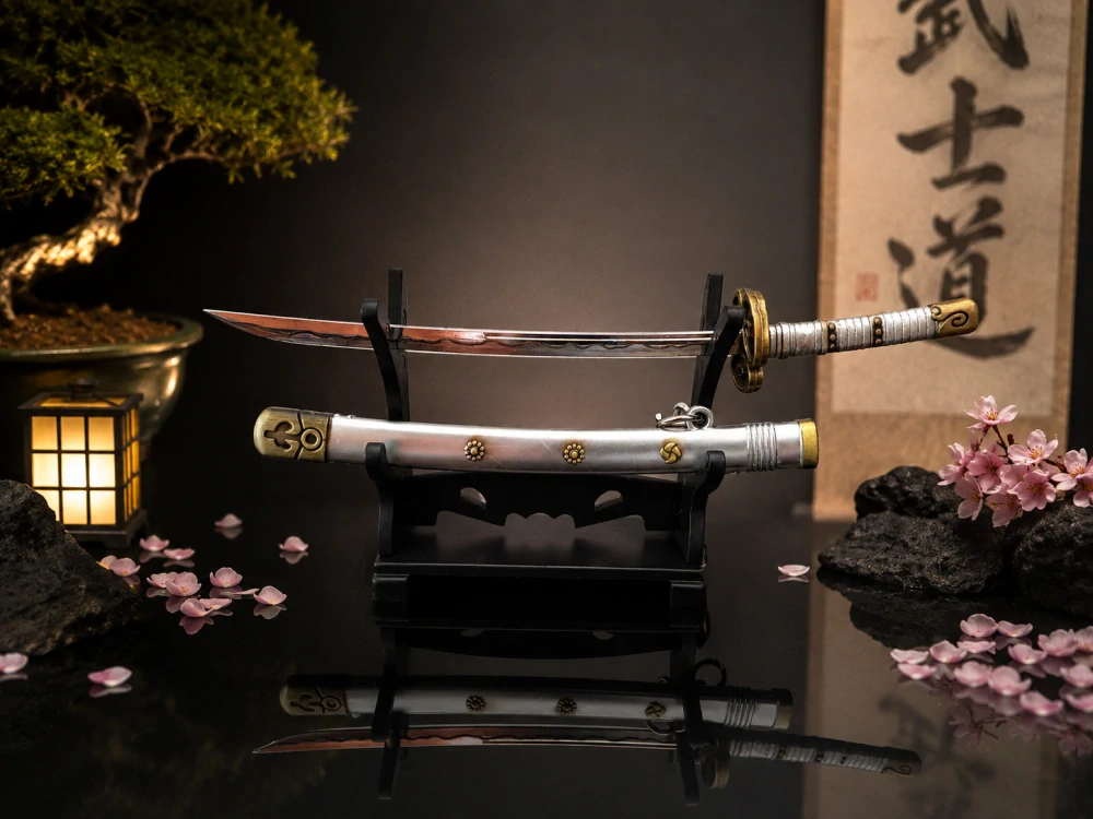 Mini Katana – Stříbrná se zlatými detaily