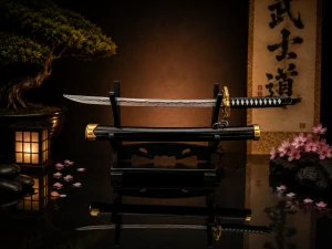 Mini Katana – černá se stříbrným zdobením a zlatými detaily