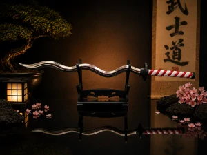 Mini Katana – vlnitá čepel s červeno-bílou rukojetí