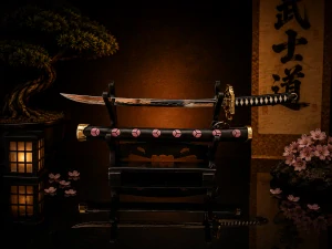 Mini Katana – černá s růžovým zdobením